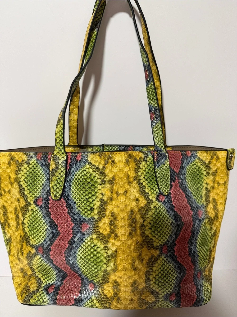 Snake-Print Tote Bag in Yellow, Green & Red - Women Bags